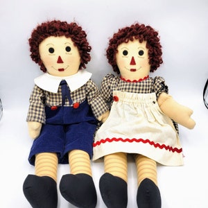 Raggedy Ann And Andy Primitive Folk Ctry Art Handmade 20&quot; Dolls Made Maine OOAK
