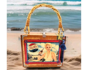 Vintage Arturo Fuente Wood Dovetail Cigar Box Purse E. Laurent Pepsi Cola USA