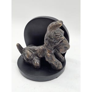 Vintage Scottish Terrier Scotty Hund Schwere Bronze Auf Holz Buchstütze Made In India