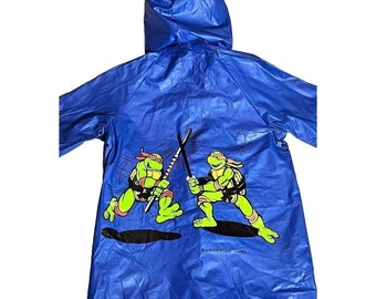 Vintage 1980's Teenage Mutant Ninja Turtles Childs Vinyl Rain Hooded Jacket Sz 4