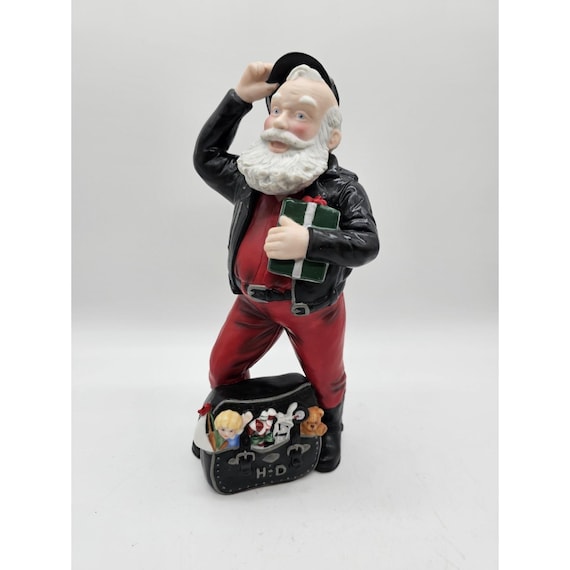 Vintage Harley-davidson Motorcycle Santa With Bag of Christmas