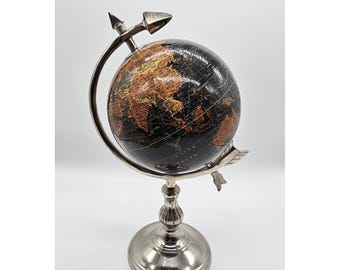 Black World Globe Atlas With Silver Base Library Office Accent
