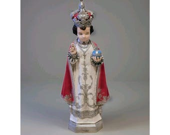 Estatua antigua del Niño Jesús de Praga para jardín religioso, de 58 cm (23 pulgadas), cristiana católica.