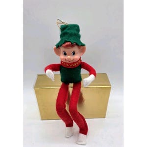 Vintage Knee Hugger Pixie Elf Rubber Face Christmas Tree Ornament Kitschy