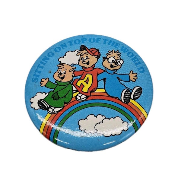 The Chipmunks Alvin, Simon & Theodore Button Pin Vintage 1980's  Bagdasarian