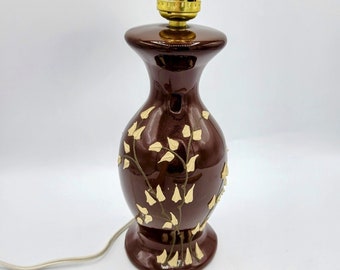 Ceramic Table Lamp Hand Decorated Flower Buds & Vines 9&quot; Boudoir Table Lamp Vtg