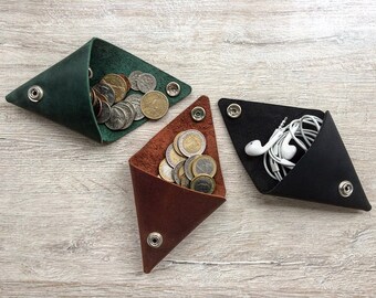 Leather Purse Leather Coin Pouch Leather Coin Purse Triangle Coin Holder Handmade Leather Wallet Change Purse Leather