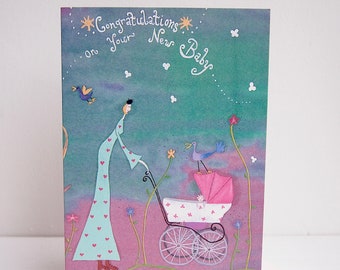 Vintage new baby congratulations card, congratulations on new baby card, baby greetings card, baby card, baby shower card