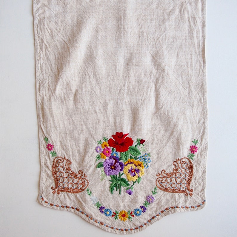 Vintage Linen Embroidered Floral Chair Backs Cream Linen Etsy