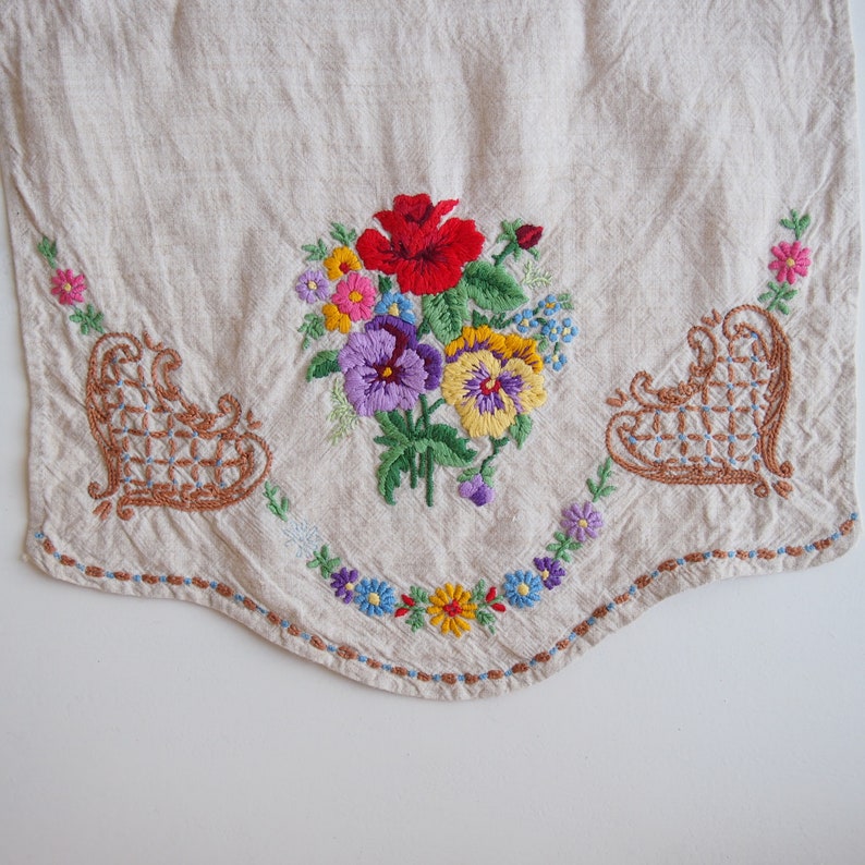 Vintage Linen Embroidered Floral Chair Backs Cream Linen Etsy