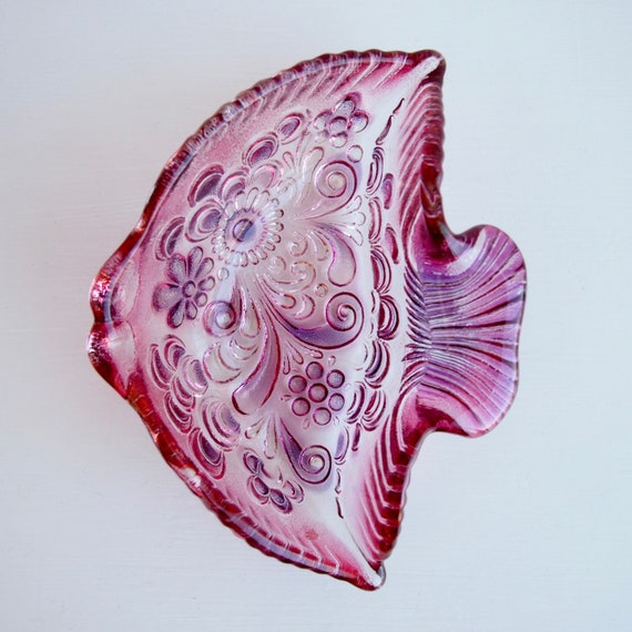 Vintage Pink Glass Fish Decorative Bowl Pink Glass Jewellery Etsy