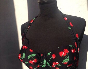 Retro style cherry bikini top