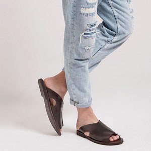 BROWN SLIDES MEN, genuine leather summer shoes men &quot;Homeros&quot;