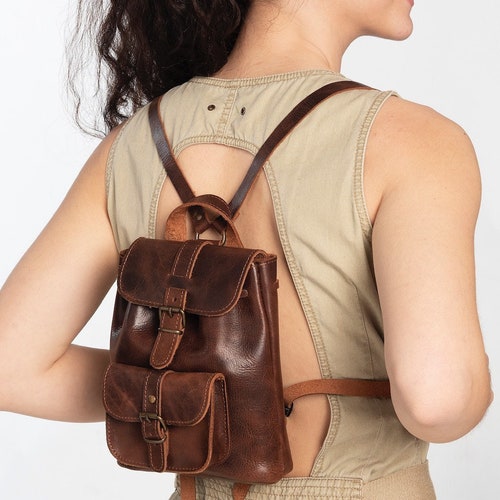MINI BACKPACK PURSE Leather Small Dark Brown Leather & Caramel Etsy