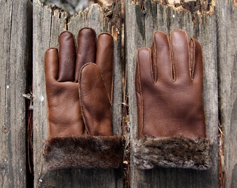LEATHER GLOVES WOMEN brown sheepskin wool gloves snow gloves sheepskin gloves lambskin gloves