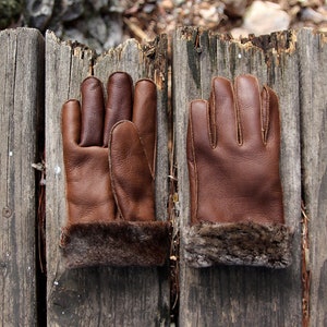 LEATHER GLOVES WOMEN brown sheepskin wool gloves snow gloves sheepskin gloves lambskin gloves