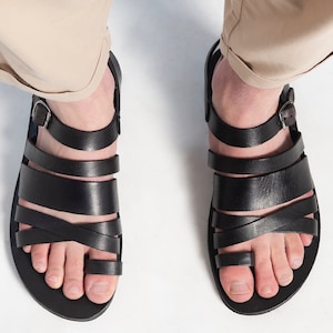 Handmade Black Leather Mens Sandals: Greek Style Gladiator Sandal