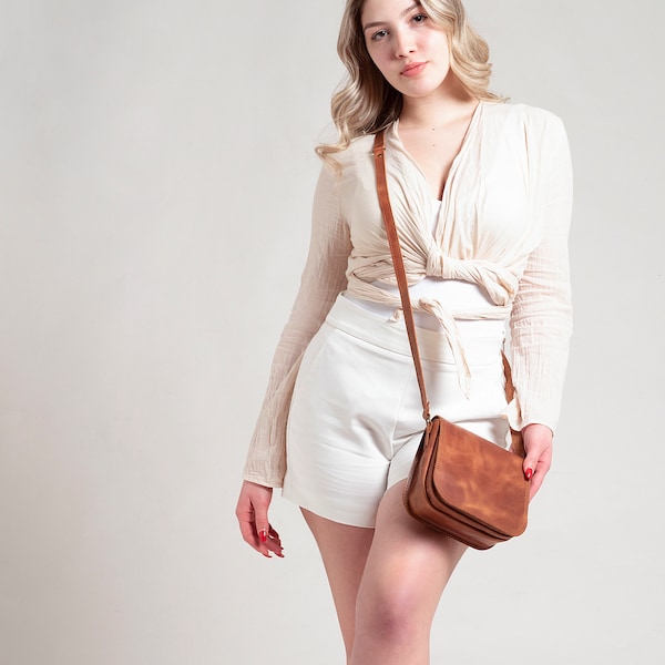 SMALL CROSSBODY BAG "Elpida" women crossbody leather handbag woman minimal design in 5 colors