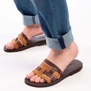 MENS LEATHER SLIDES greek sandals &quot;Patroklos&quot;