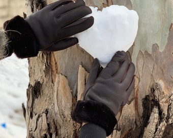 WINTER SNOW GLOVES sheepskin gloves men women mouton fur gloves