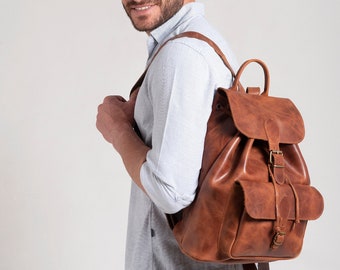 LEATHER BACKPACK LARGE full grain leather backpack weekend bag leather bag mens