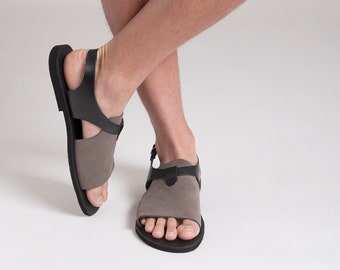 Sandali in pelle greca fatti a mano: scarpe estive con cinturino alla caviglia nero