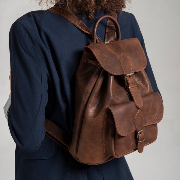 MOCHILA DE CUERO, bolso de cuero marrón, cuero de plena flor, mochila para hombre y mujer en 3 tamaños / 5 colores