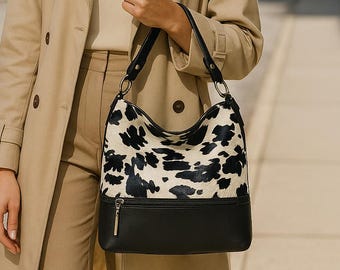 Kuh Print Handtasche: Handgefertigte Leder & Kunstpelz Western Geldbörse