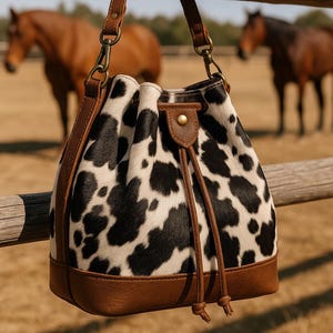 Sac imprimé vache : pochette en cuir de vachette pleine fleur faite main
