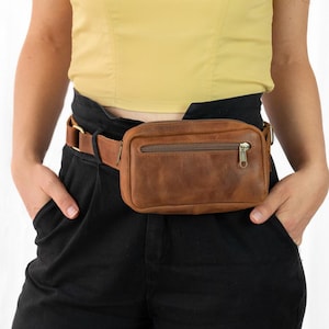 Handgemachte Tan Leder Hüfttasche