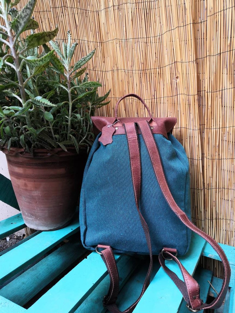 CHRISTMAS OFFER Canvas backpack with genuine leather details leather straps shoulder canvas bag in many colours.