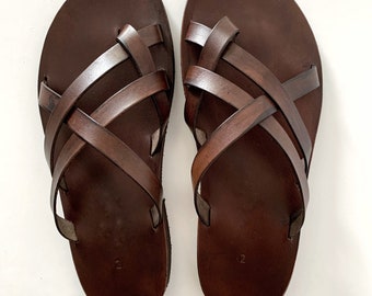 MENS LEATHER SANDALS, strappy summer shoes men "Pyrros"