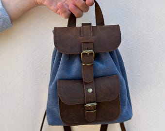 Mini Suede Buckle Backpack in Slate Blue Personalized Blue Suede Leather Mini Backpack - Backpacks  main image 4