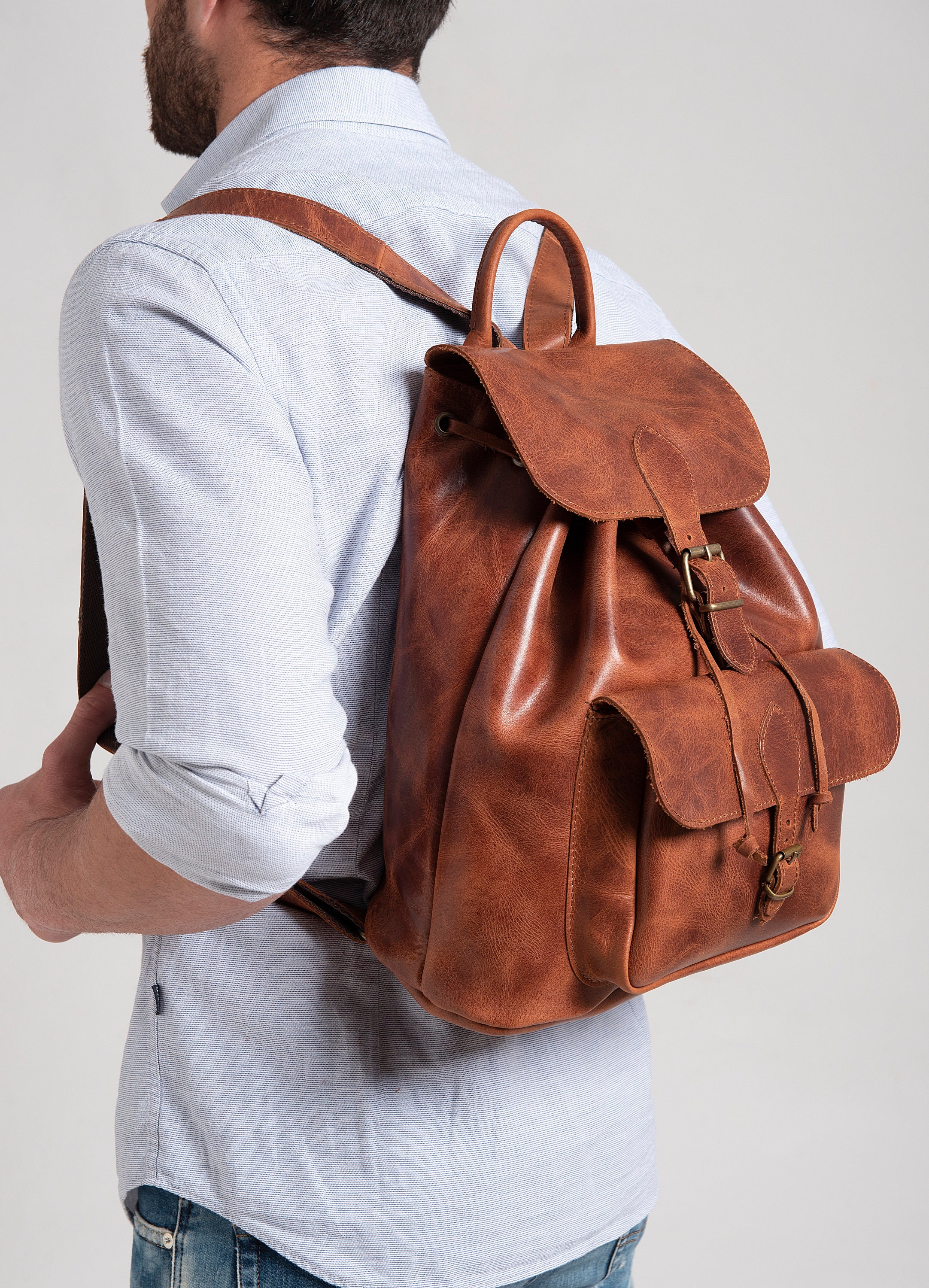 LEATHER BACKPACK LARGE Full Grain Leather Backpack Weekend Bag | Etsy