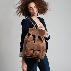 LEATHER BACKPACK ,brown leather bag, full grain leather, men women rucksack in 3 sizes/ 5 colors image 4