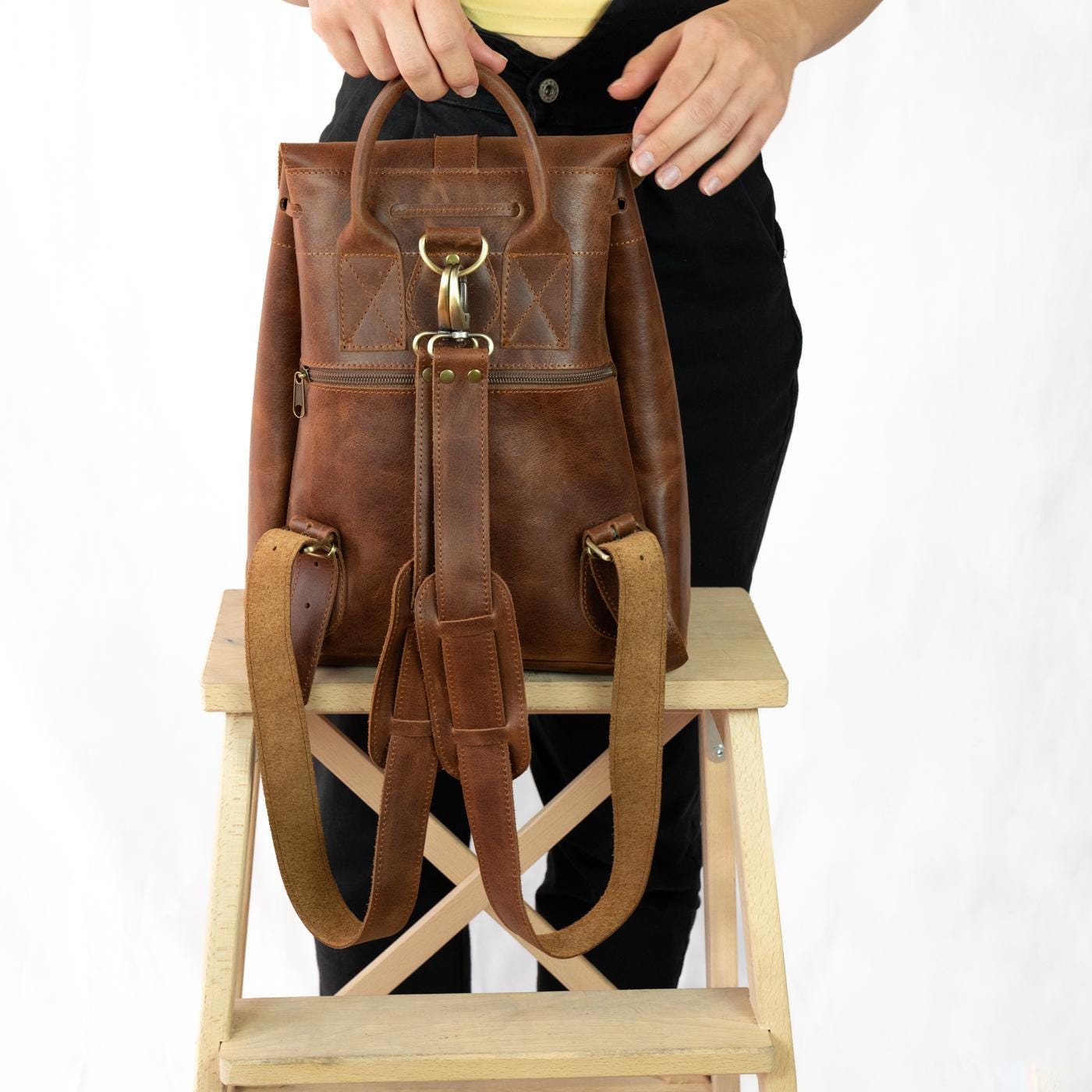Brown Leather Backpack: Full Grain Rucksack, Fits 17