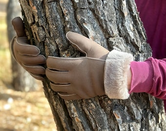 Premium Shearling Gloves brown genuine lambskin leather unisex