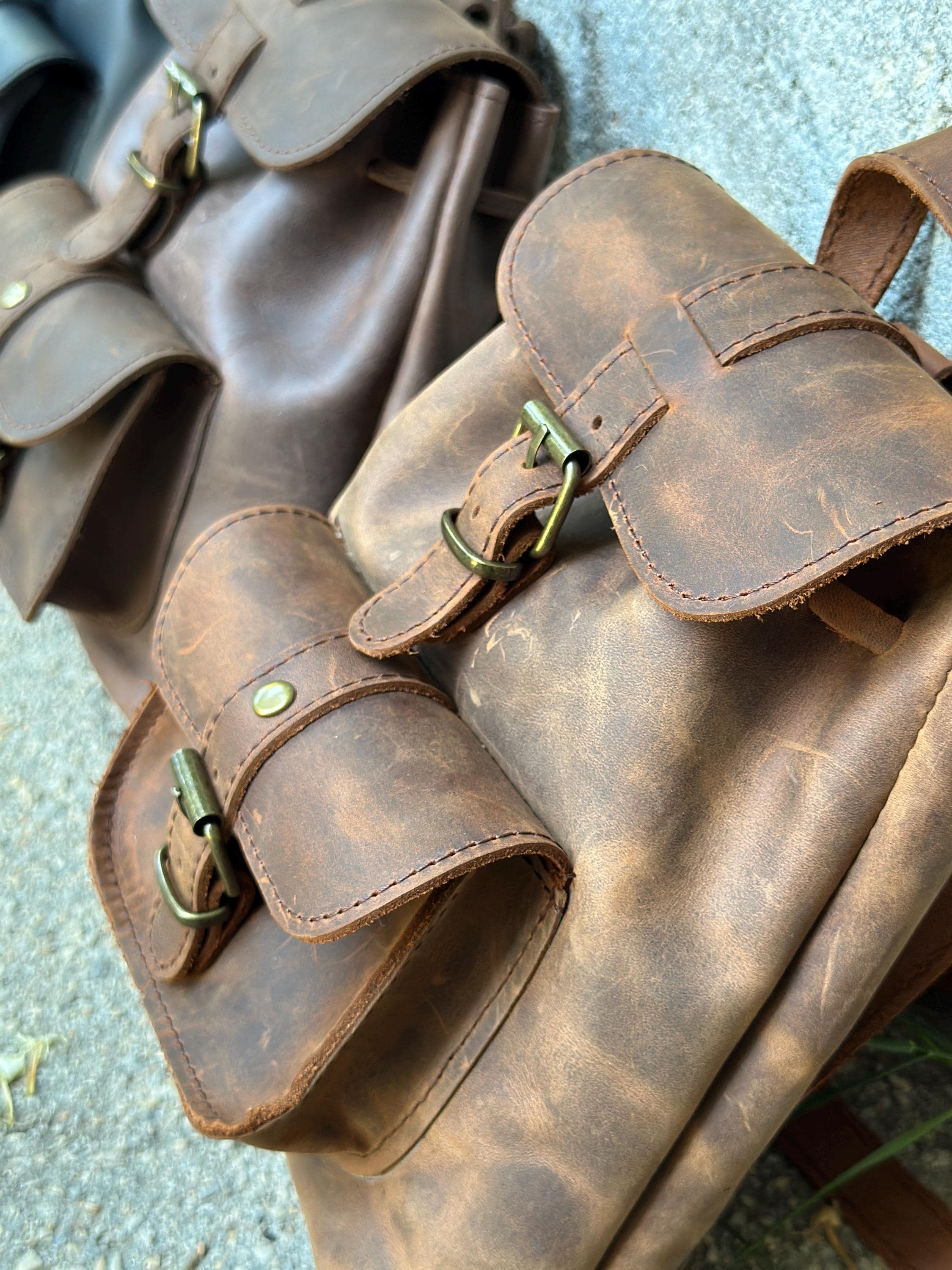 Leather Mini Backpack Purse: Dark Brown & Caramel Suede  display picture 3