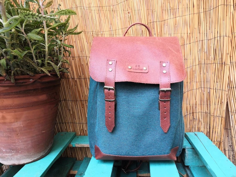 CHRISTMAS OFFER Canvas backpack with genuine leather details leather straps shoulder canvas bag in many colours.