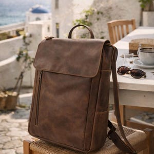 Full grain Italian Leather Backpack: 17" Laptop Bag, Handmade Rucksack