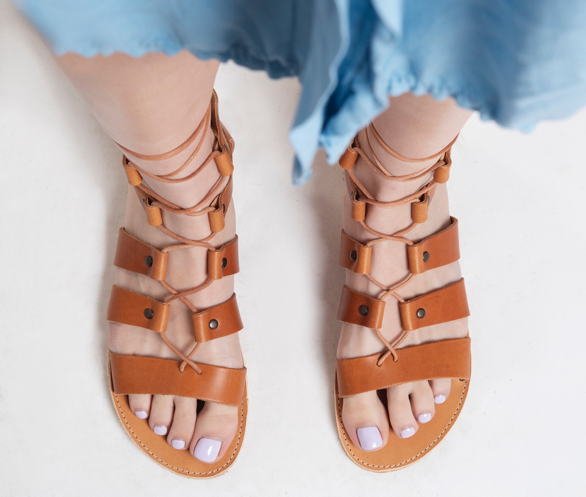 KNEE HIGH GLADIATOR Sandals Leather Tie up Sandals Knee High - Etsy Ireland