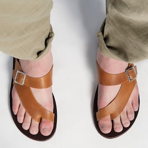 Handmade Greek Leather Toe Ring Sandals - &#39;Poseidon&#39;