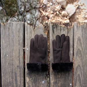 GANTS EN CUIR GANTS D'HIVER EN PEAU DE MOUTON EN CUIR MARRON image 7