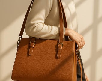 Personalized vegan leather tote bag office style