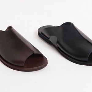 BROWN SLIDES MEN, genuine leather summer shoes men "Homeros" image 7