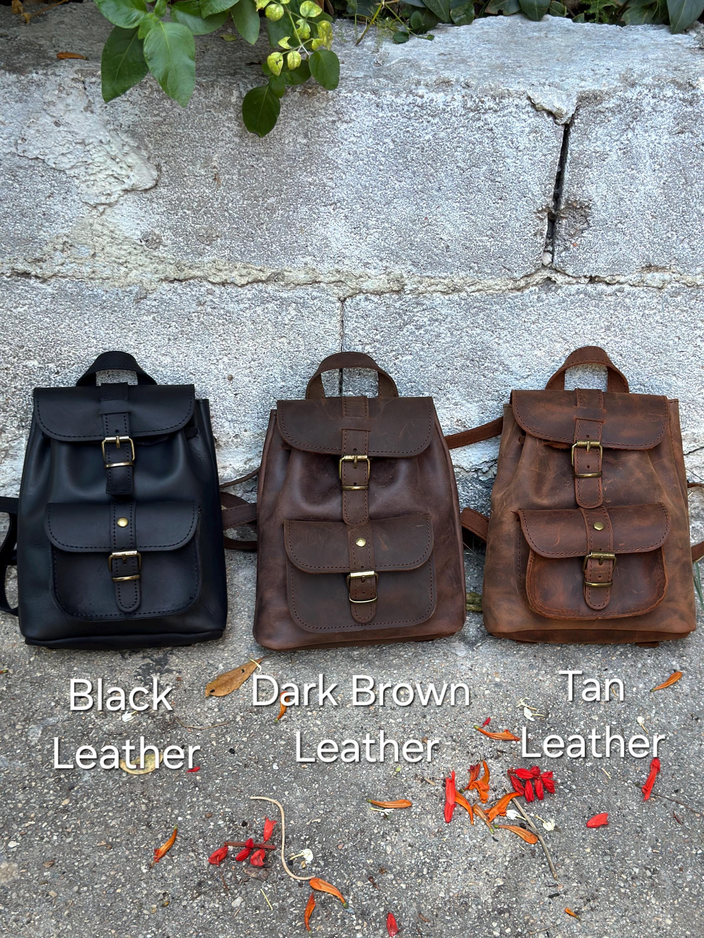 Mini Leather Backpack: Dark Brown & Caramel Suede, Laser Engraved