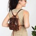 MINI BACKPACK PURSE leather small dark brown leather & caramel suede and pocket metal buckles ,personalized gift, laser engraved gift