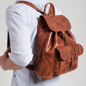 LEATHER BACKPACK ,brown leather bag, full grain leather, men women rucksack in 3 sizes/ 5 colors image 5