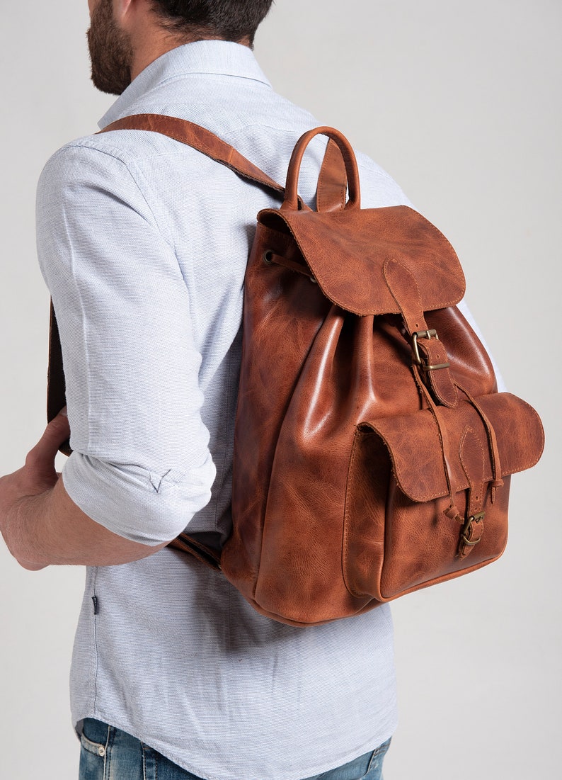 LEATHER BACKPACK ,brown leather bag, full grain leather, men women rucksack in 3 sizes/ 5 colors image 5