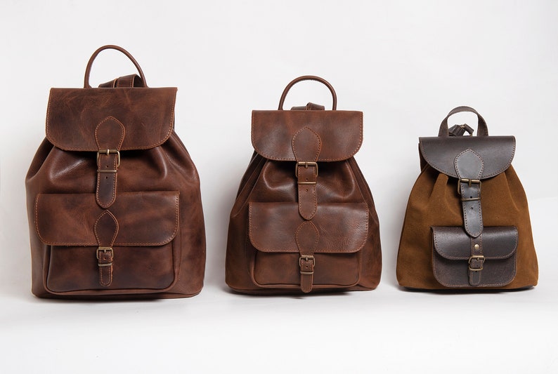 LEATHER BACKPACK ,brown leather bag, full grain leather, men women rucksack in 3 sizes/ 5 colors image 10